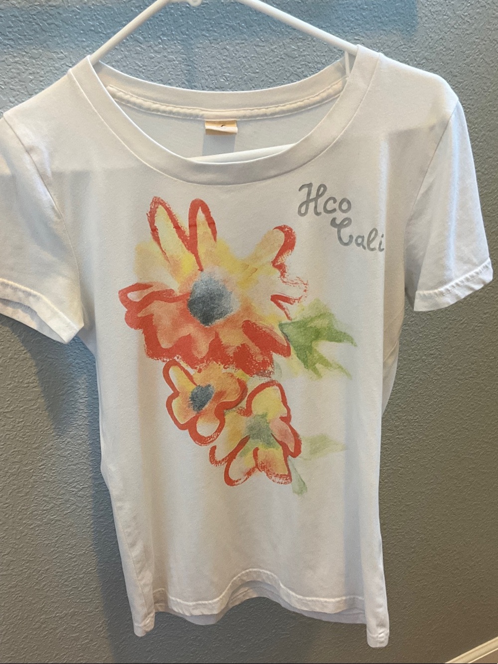 Hollister White Tee with Orange and Yellow Floral Print